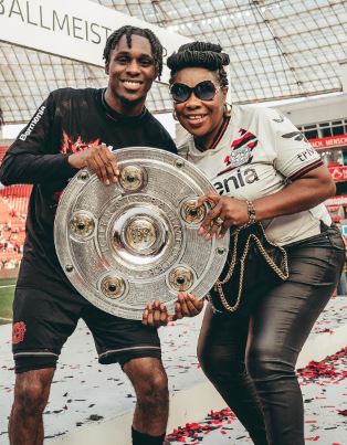 Bernice Frimpong and Jeremie Frimpong after Bundesliga triumph
